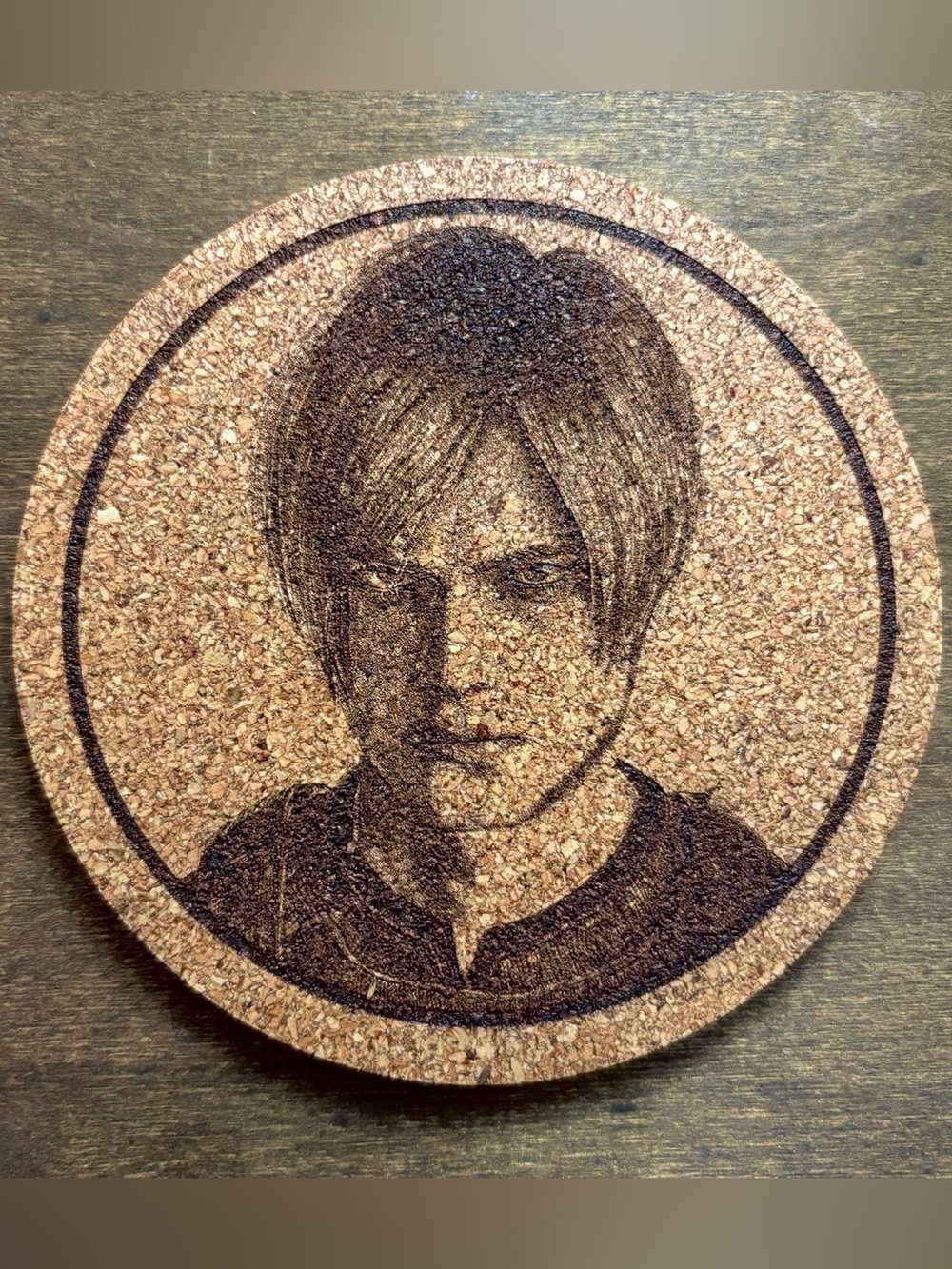 Resident Evil Young Leon S. Kennedy Laser Engraved Cork Coaster